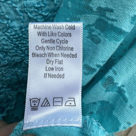 Coldwater Creek Womens Aqua Textured Burnout Sheer Overlay Short Sleeve Blouse L - Picture 10 of 11